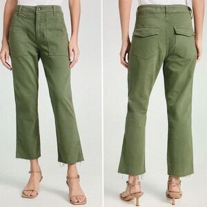 AMO Easy Army Trouser Green Corduroy Cropped Utility Pants Women 30 Cotton Boho